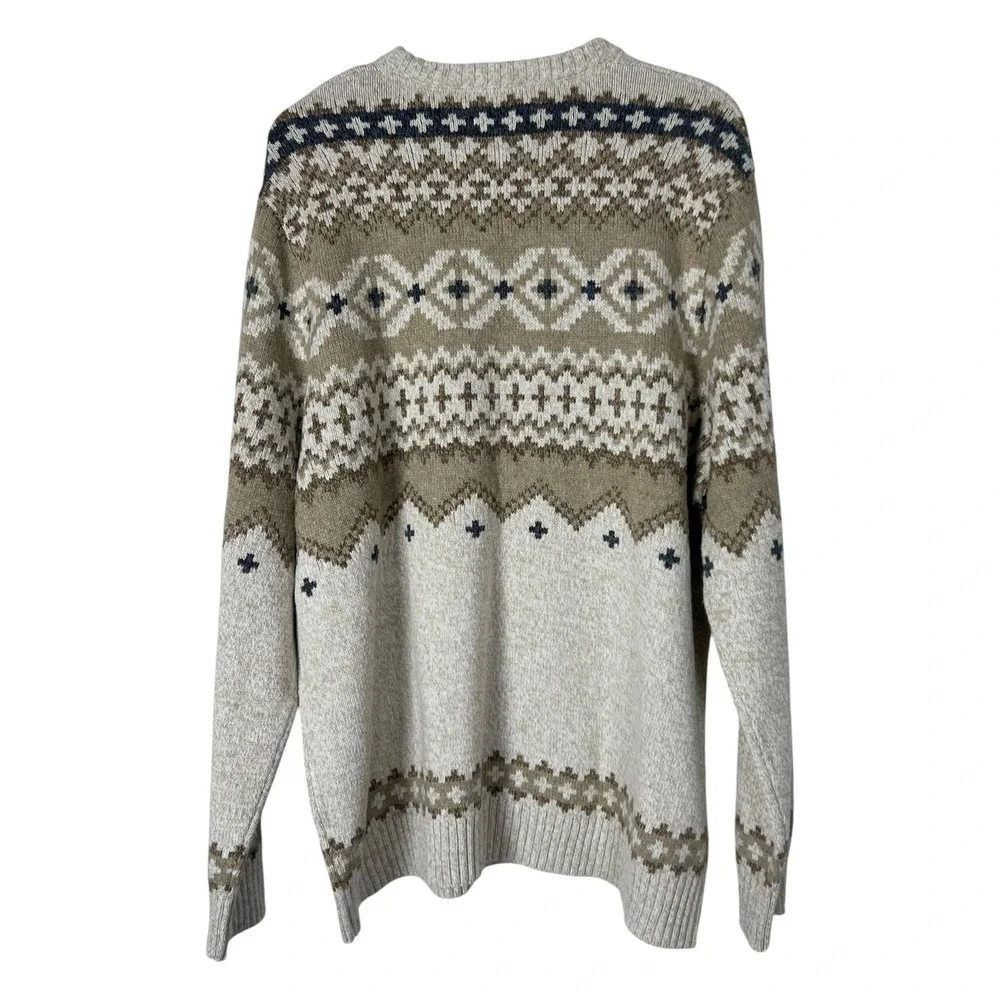 American Eagle Men XXL Fair Isle Crewneck Sweater Beige Tan Knit Pullover